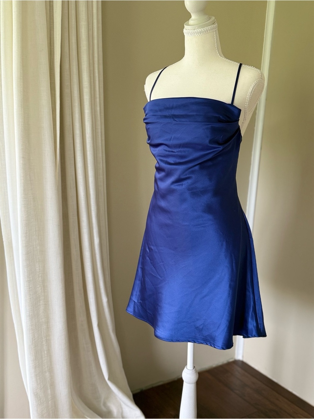 Lulus Luxe Simplicity Blue Satin Lace-Up Mini Dress Royal Blue - Picture 3 of 10
